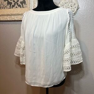 Loft White Lace Sleeve Flowy Top